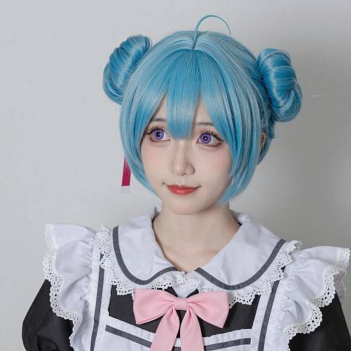 Young Woman with Turquoise Hair Maid Outfit