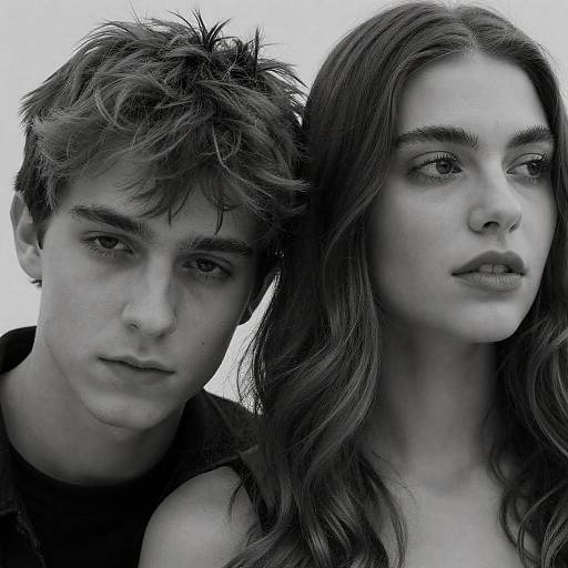 Monochrome Close-Up: Shaggy Man, Wavy Woman