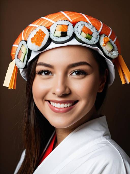 Woman Wearing Sushi Roll Hat Costume