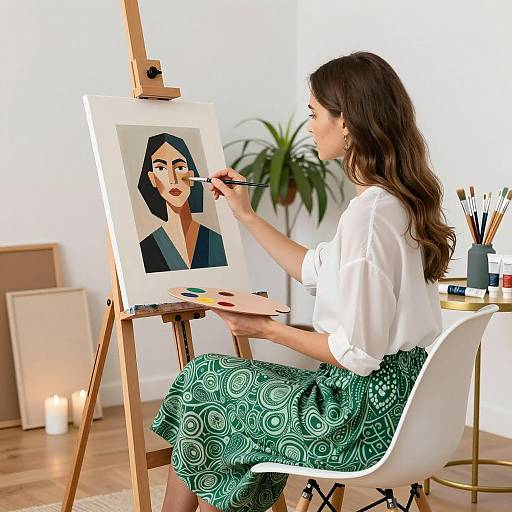 Artistic Woman Painting in Vibrant Space