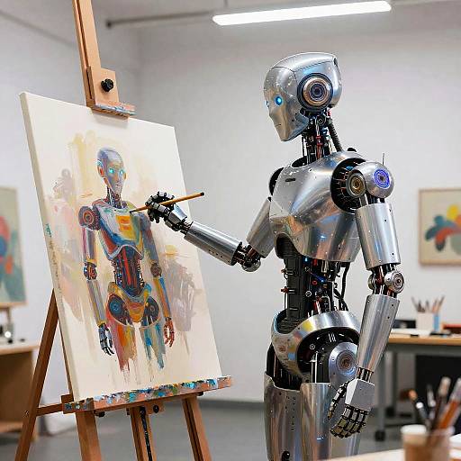 Futuristic Robot Artist Painting