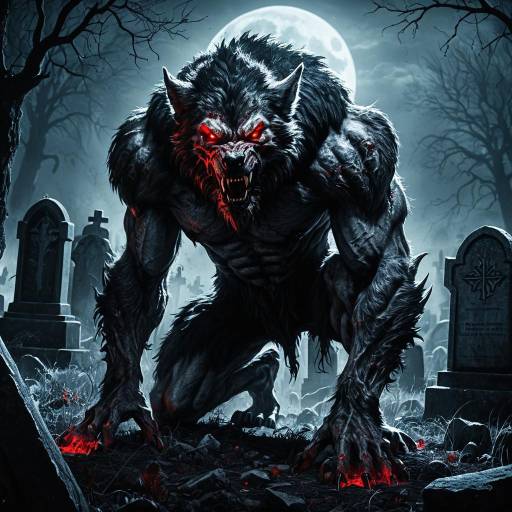 Cursed Werewolf in Moonlit Graveyard