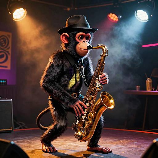 Jovial Jazz Monkey in Retro Nightclub