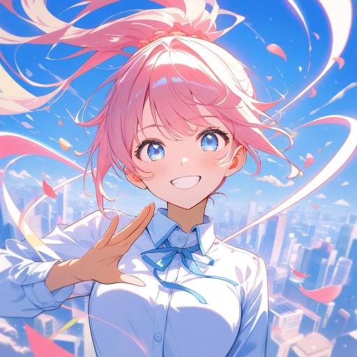 Cheerful Anime Teen in Playful Scene