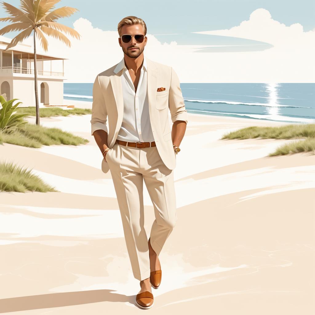 Elegant Beach Lifestyle Illustration of a Man