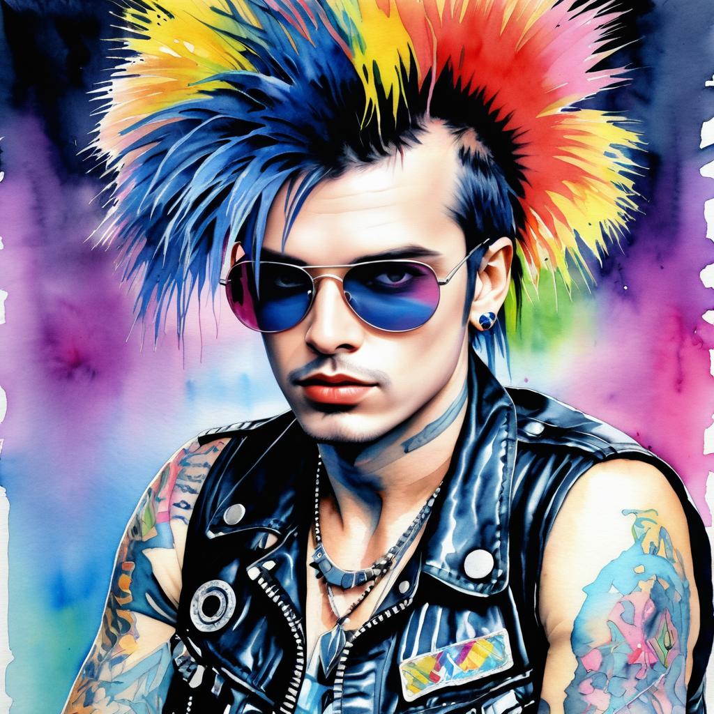 Vibrant 1980s Punk Rocker Watercolor