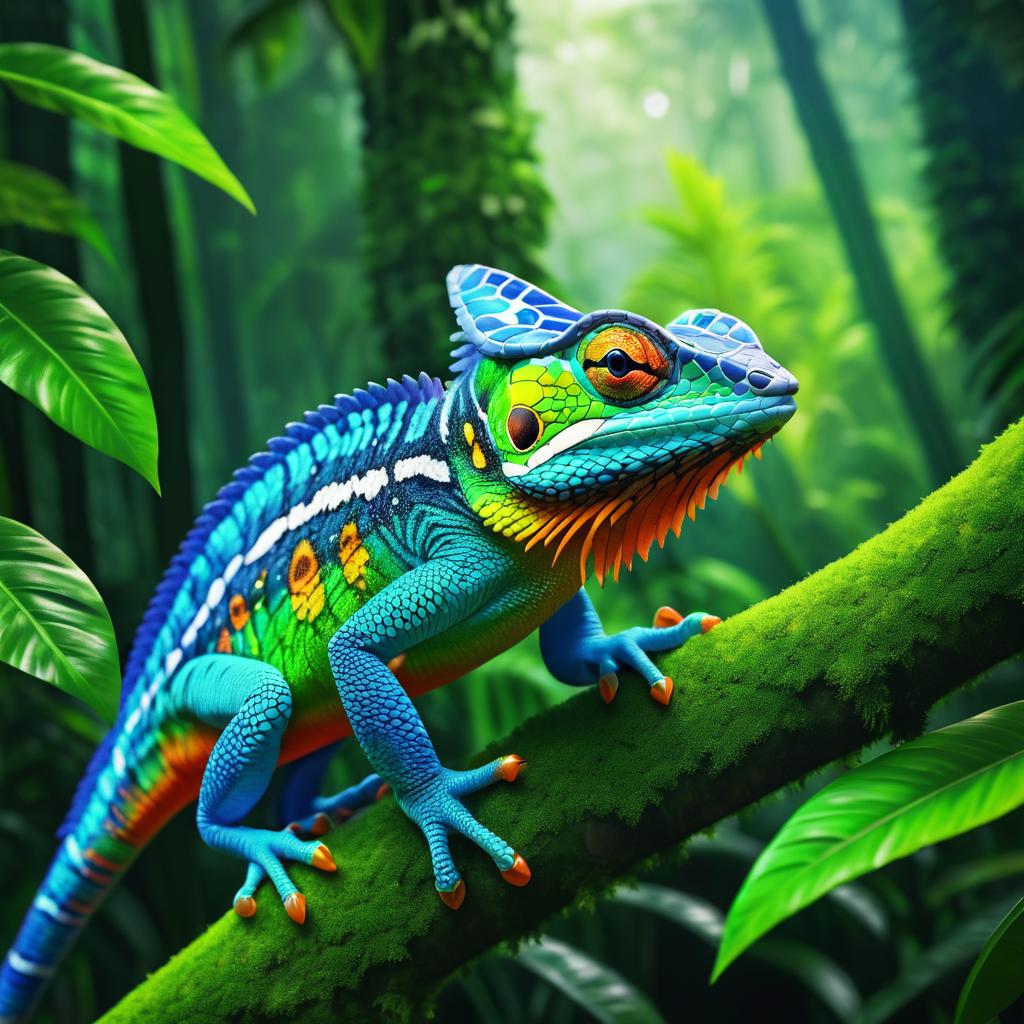 Vibrant Chameleon in Lush Rainforest