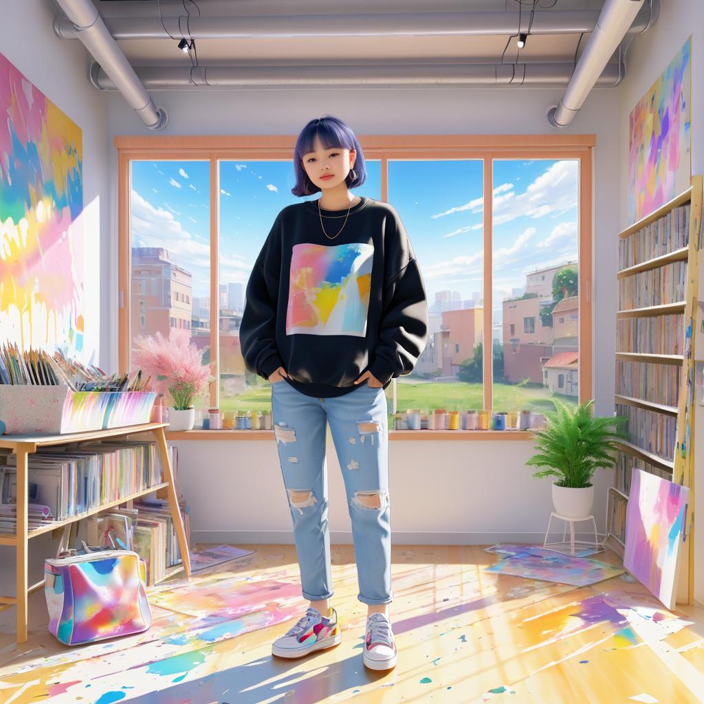 Dreamy Artist in Cozy Art Studio