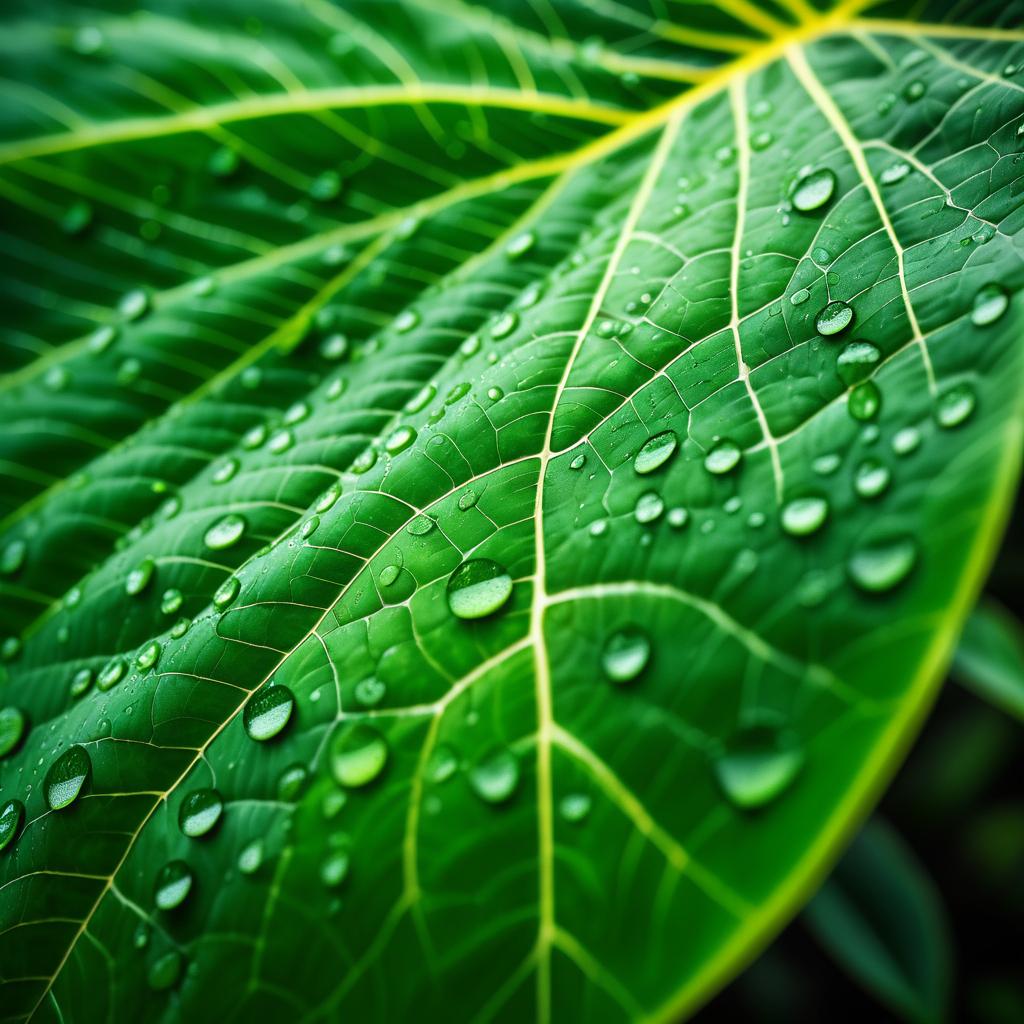 Stunning Close-Up of Dewy Green Leaf