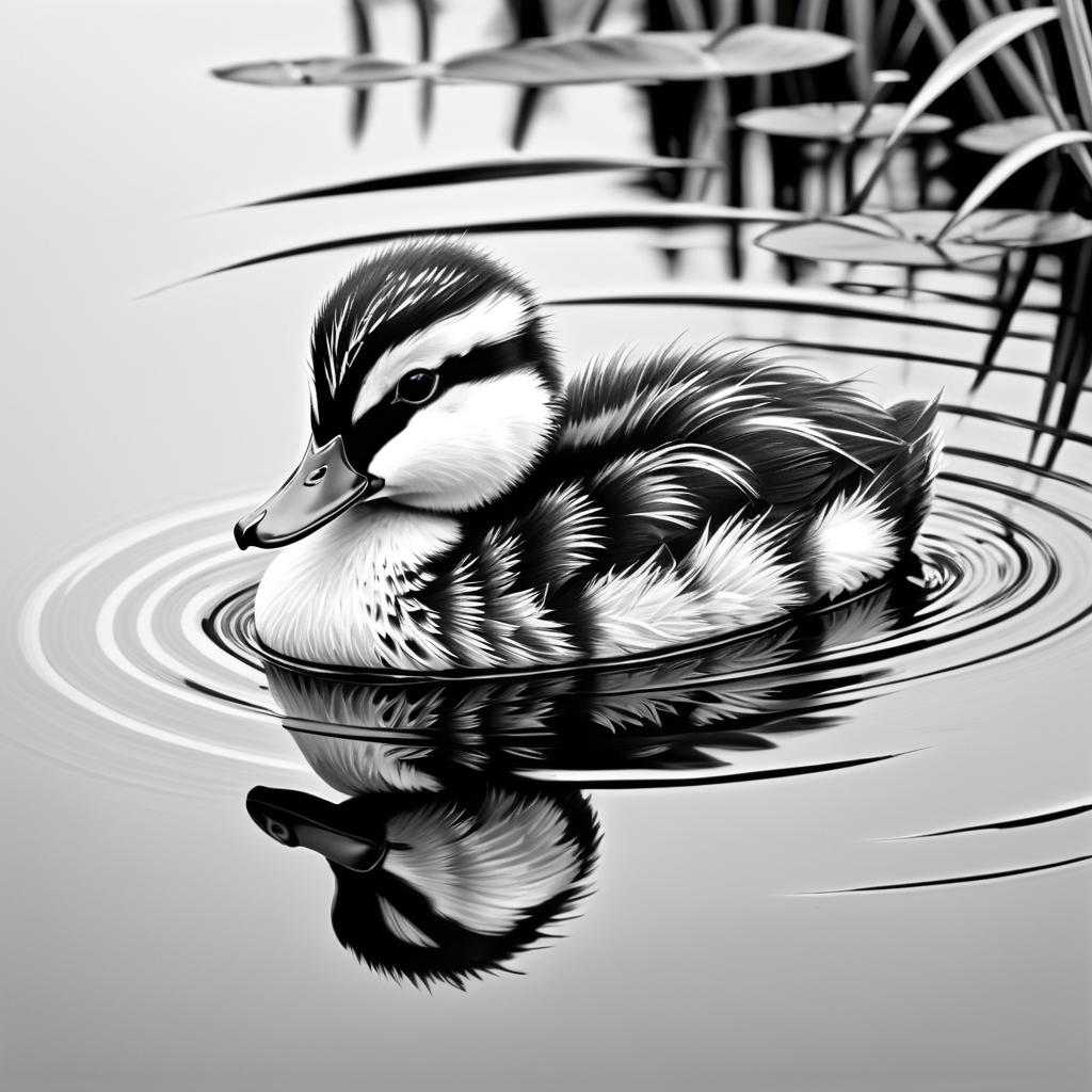 Detailed Pencil Sketch of Baby Duckling