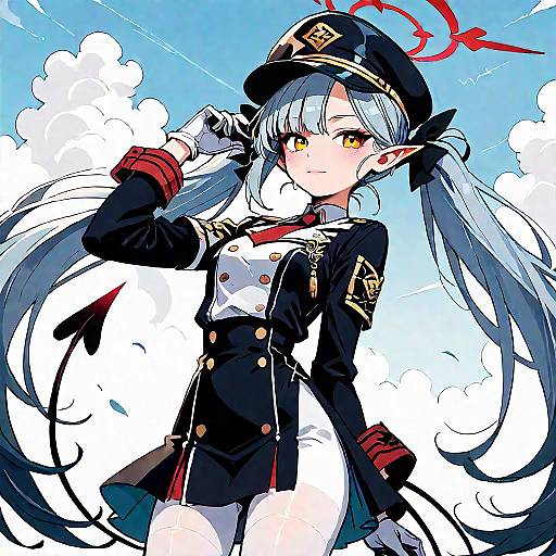 Anime Girl in Conductor Uniform with Pointy Ears