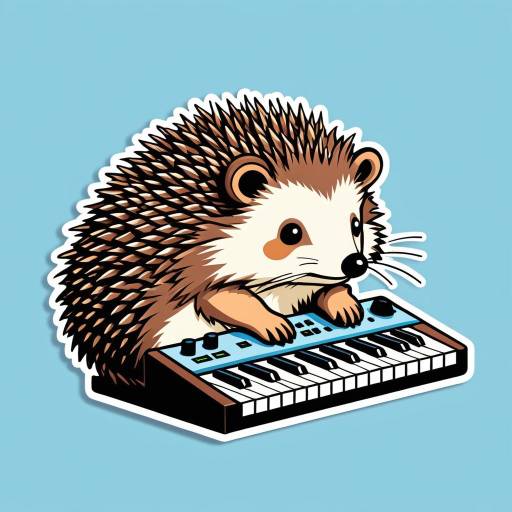 Kawaii Hedgehog Playing Synth Sticker
