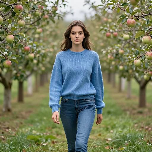 Realistic Girl Walking in Orchard
