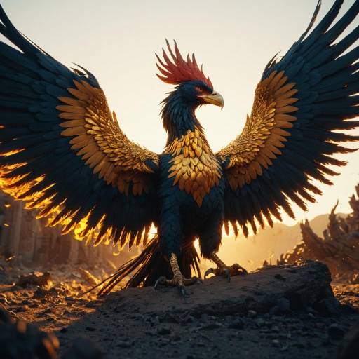Mystical Phoenix with Wings Spread at Golden Hour
