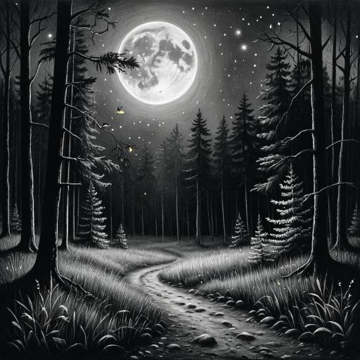 Moonlit Forest Clearing with Fireflies