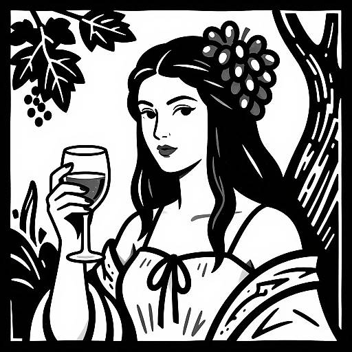 Woodcut Vector Woman with Grapes