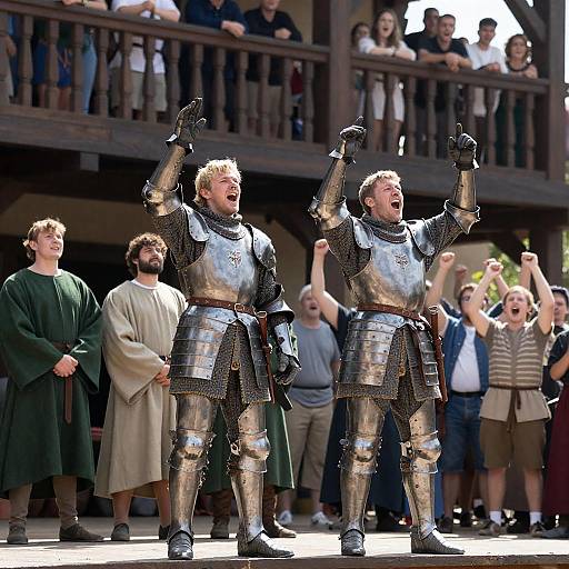 Medieval Knights Cheering in Armor