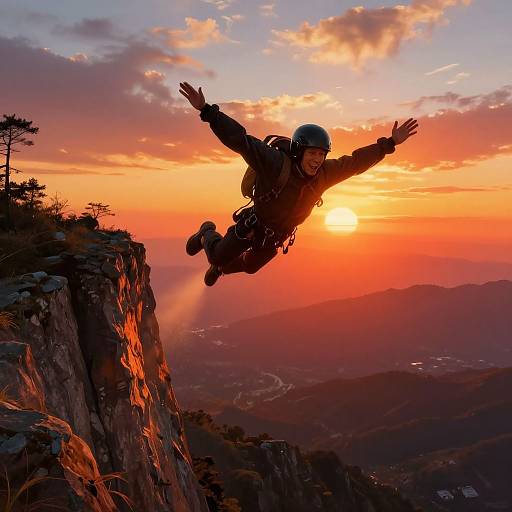 Daredevil Base Jumper at Sunset