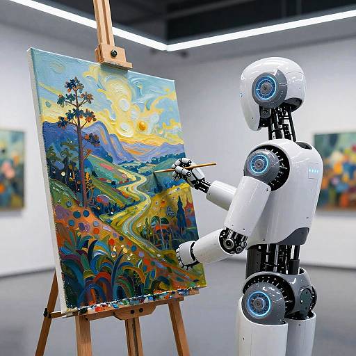 AI Robot Creating Surreal Impressionist Landscape