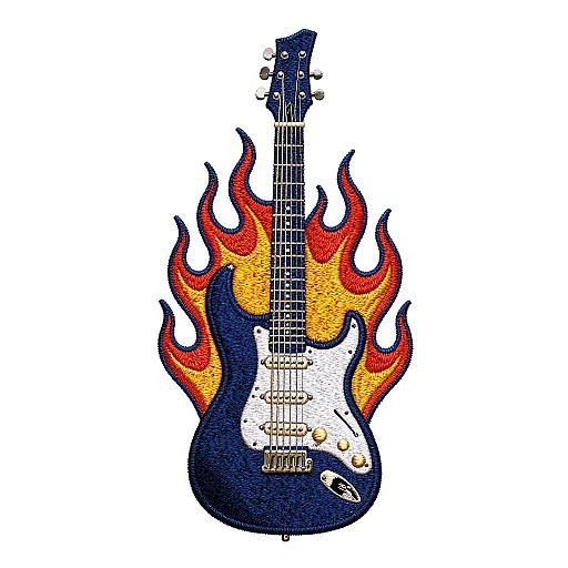 Flaming Electric Guitar Band Logo