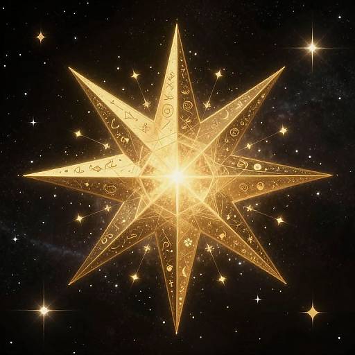 Cosmic Gold Star with Celestial Symbols