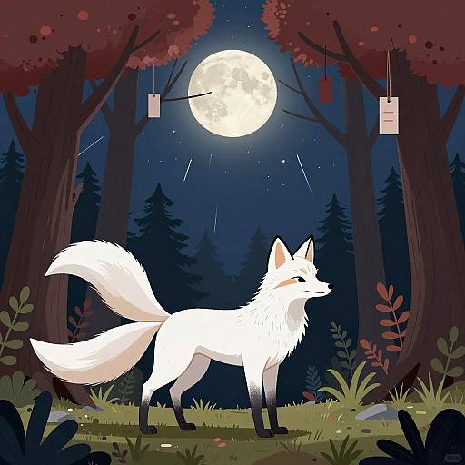 White Nine-Tailed Fox in Mystical Forest