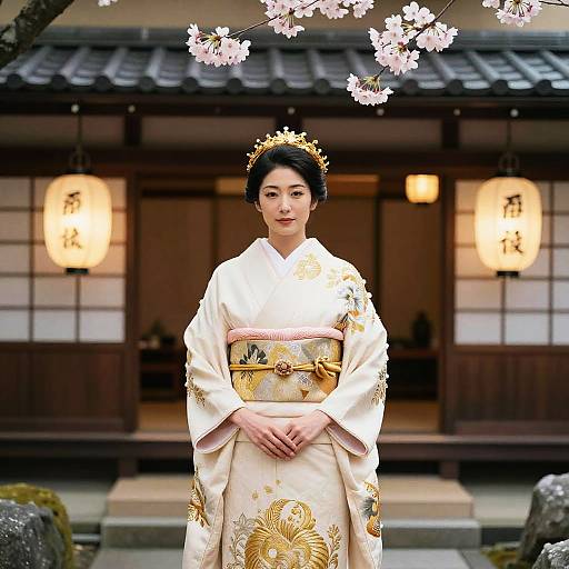 Elegant East Asian Woman in Kimono