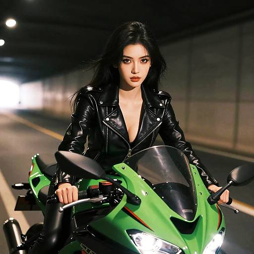 Sexy Woman on Motorcycle in Tunnel