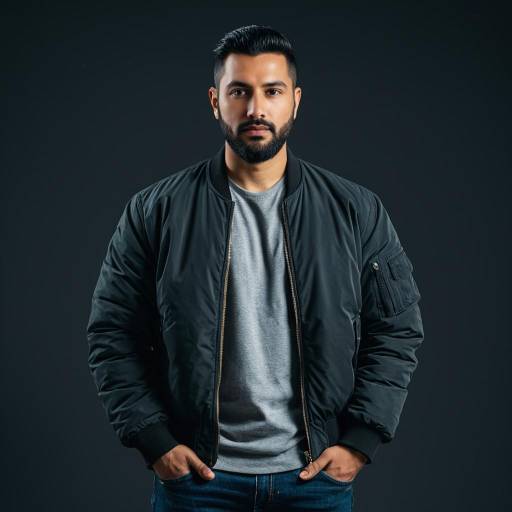 Confident man in casual bomber jacket and jeans