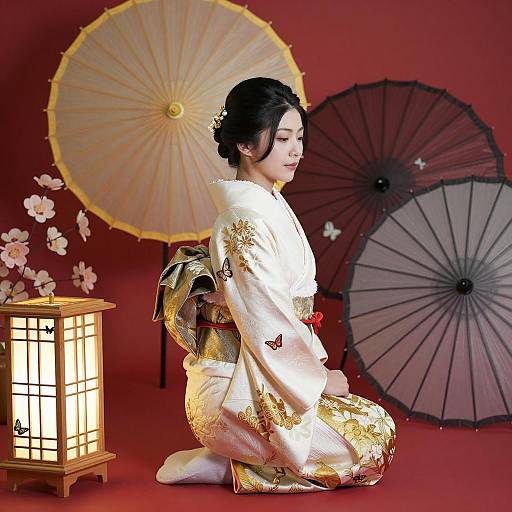 Elegant Japanese Woman in Traditional Kimono