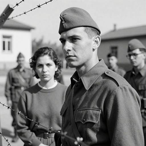 WWII Soldier and Woman in Black-and-White