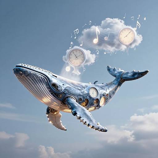 Mechanical Whale in Surreal Sky