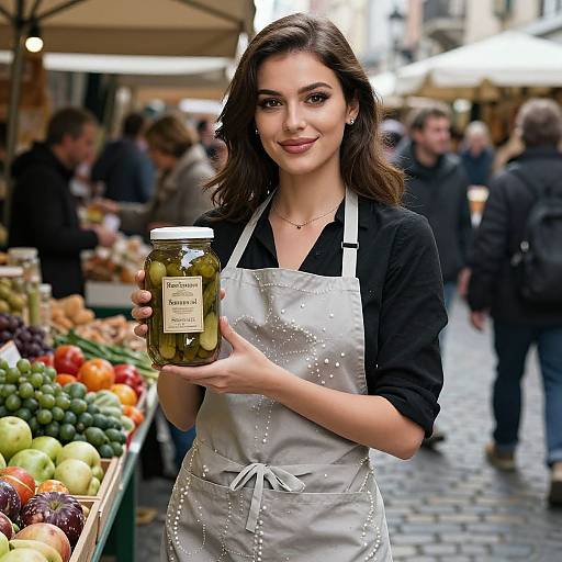 Elegant Merchant Woman at Busy Market