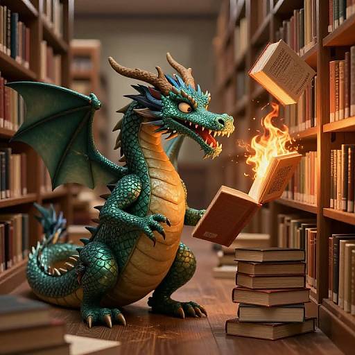 Librarian and Multi-Tailed Book Dragon