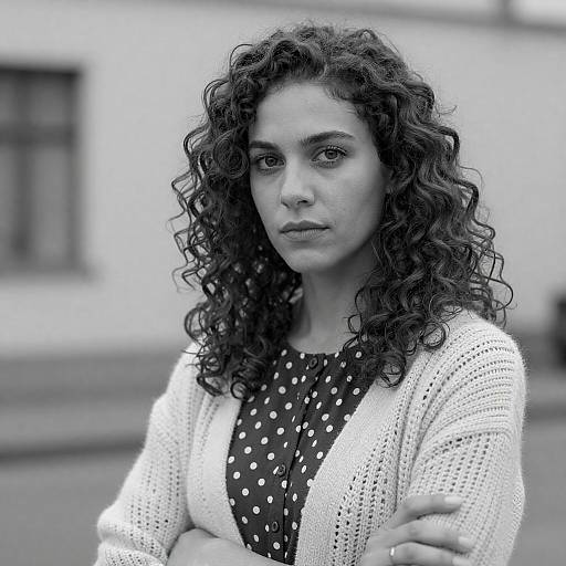 Elegant Woman in Polka-Dot Blouse