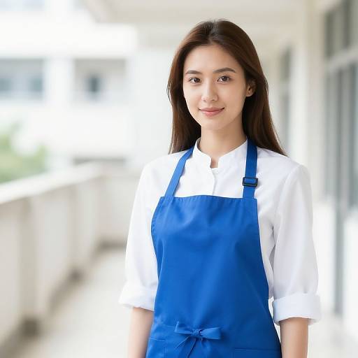Woman in Apron Standing in Hallway
