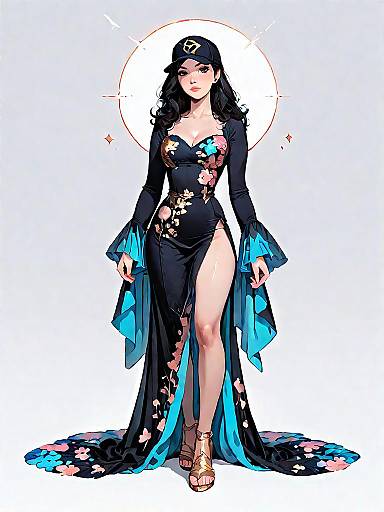 Contemporary Elegance: Floral Black Midi Dress