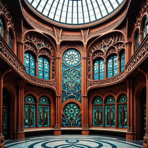 Ornate Terra Cotta Museum Interior with Stained Glass Skylight