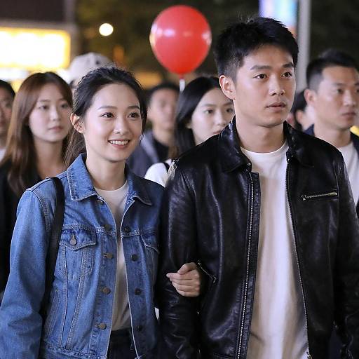 Vibrant Night Scene with Happy Couple