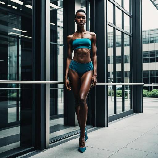 Athletic African Woman in Modern Building