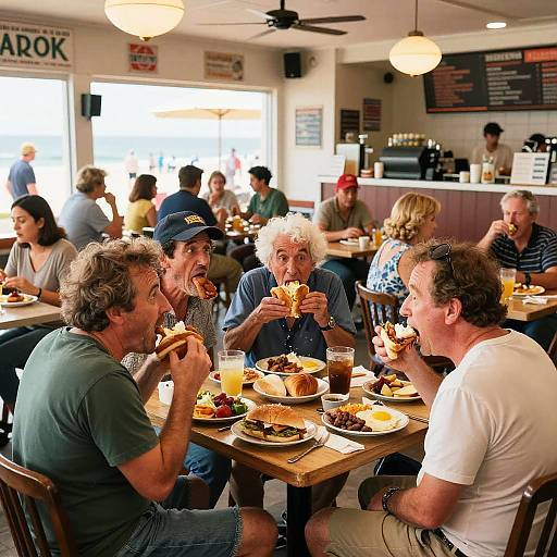 Busy Country Beach Café Cartoon Scene