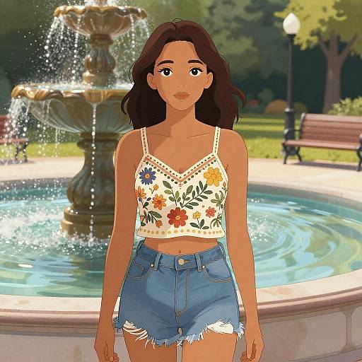 Bohemian Woman by Park Fountain