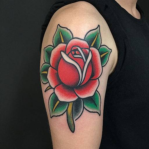 Red and Green Rose Tattoo Design