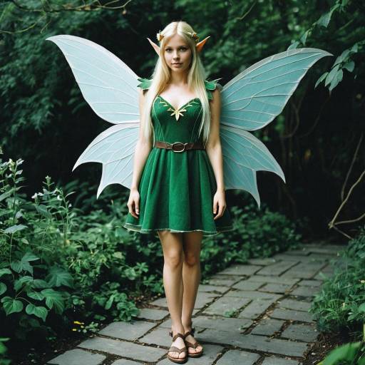 Woman in Fairy Costume with Wings in Garden