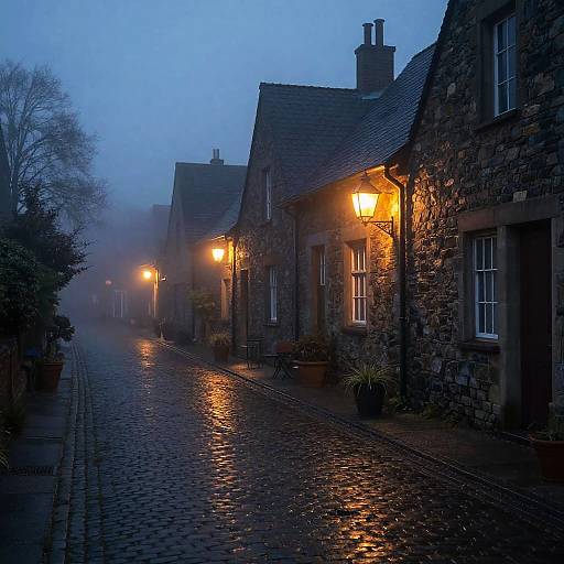 Twilight Fog Over Nostalgic Village