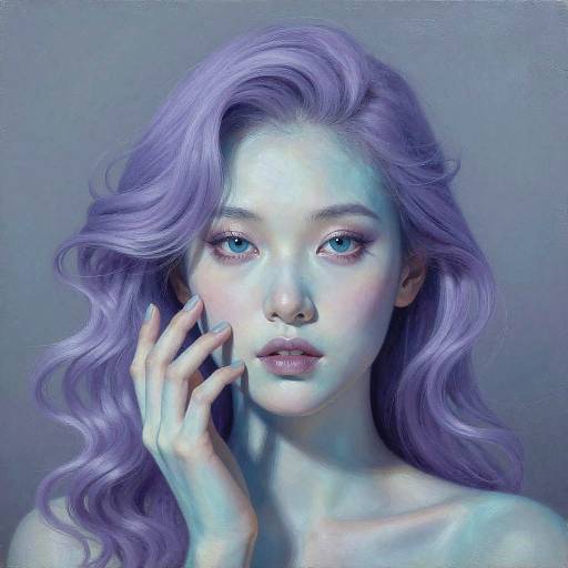 Surreal Woman with Cyan Lavender Waves