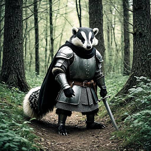 Manga Style Badger Knight in Forest