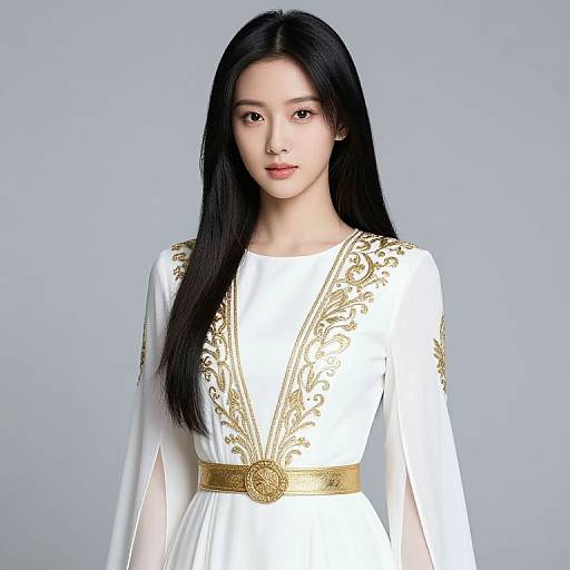 Asian Girl in Elegant White Dress