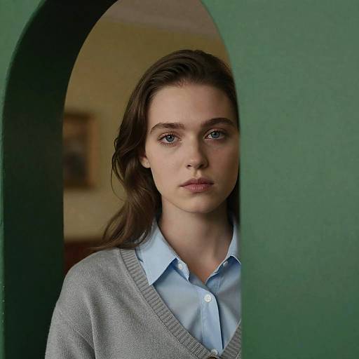 Young Woman Behind Green Archway