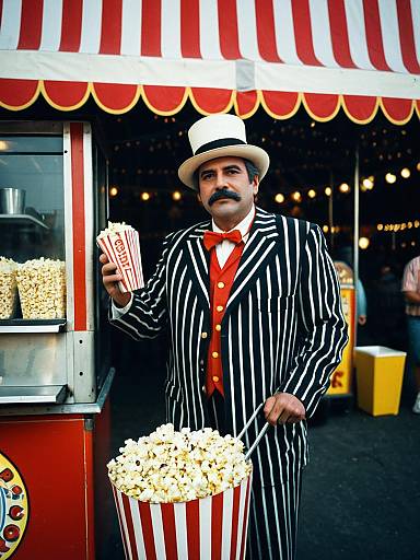 Man in Circus Popcorn Seller Costume